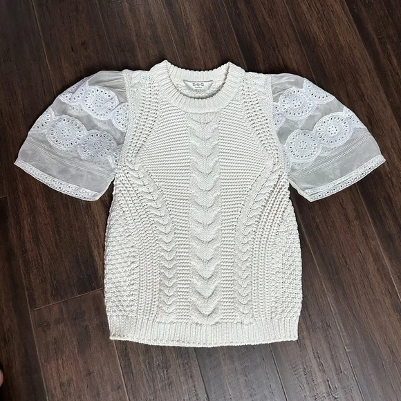 Sea New York Cream Knit Sweater with Lace Sleeves - Picture 2 of 2